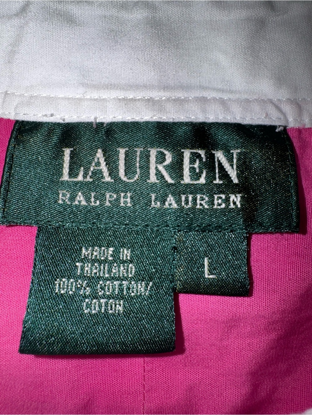 Lauren Ralph Lauren women’s L Pink Solid Cotton Point Collar Logo Dress Shirt - Picture 2 of 16